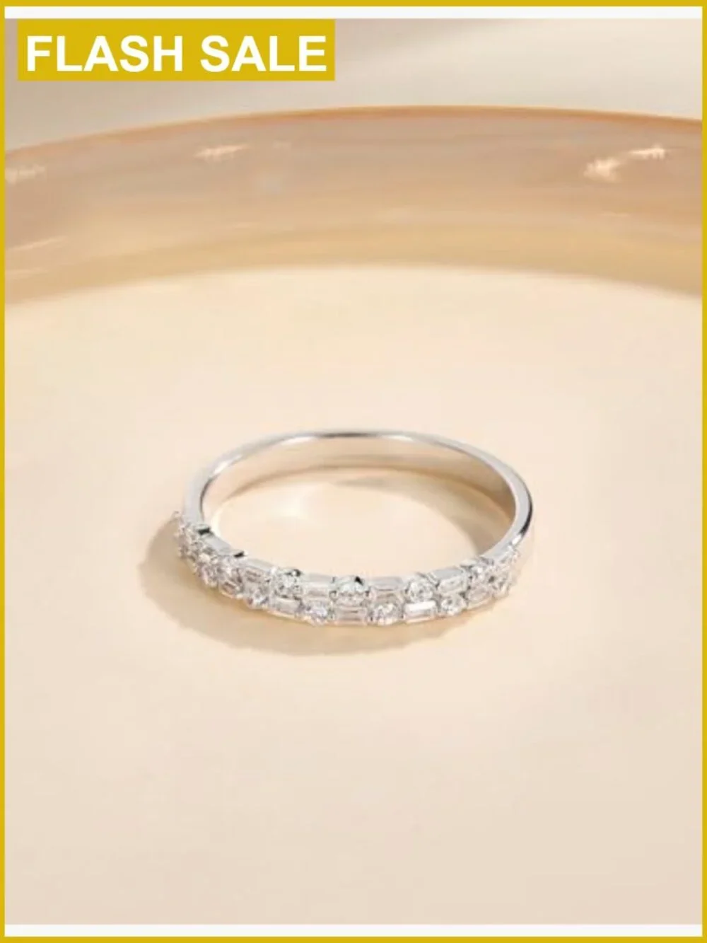 Two-Row Baguette Round CZ Eternity Band Stackable Travel Ring